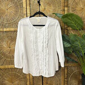 Sundance White Ruffle Front Button Up Long Sleeve Shirt Size Large